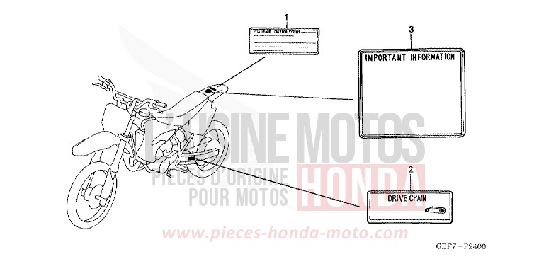 ETIQUETTE DE PRECAUTIONS de CR85R "Grandes Roues" EXTREME RED (R292) de 2004
